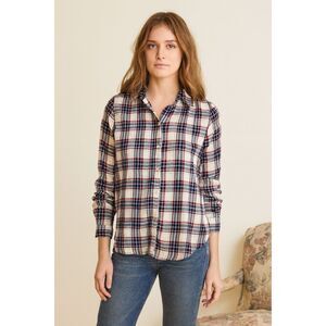 TROVATA Birds of Paradis Blue Red Plaid Button Up Shirt Top   Women's Size Small
